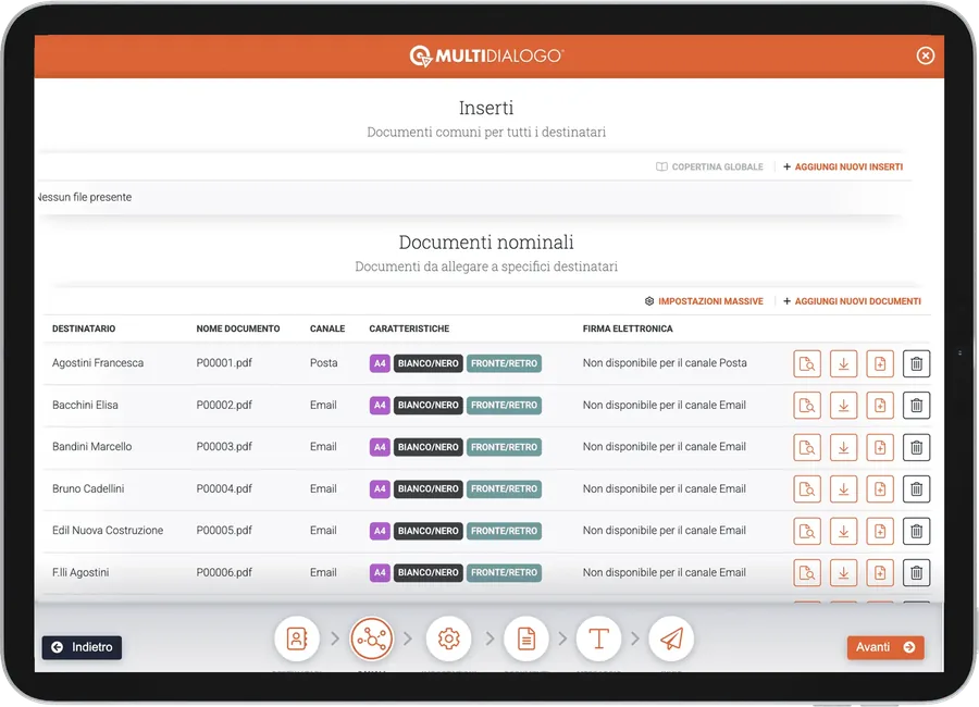 Schermata Documenti e allegati di Multinvio